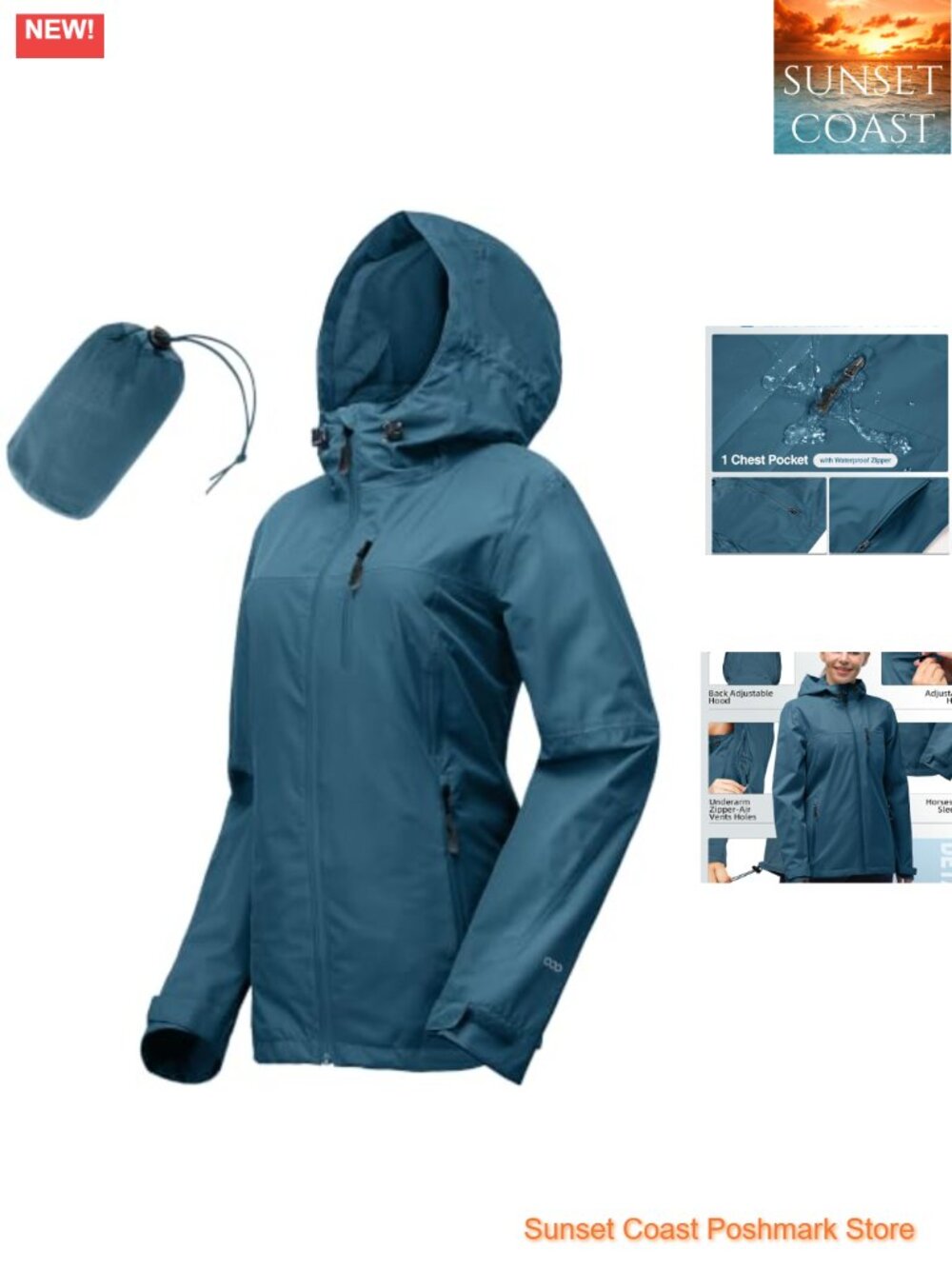 Packable Waterproof Rain Jacket Women Hooded 100% Polyester